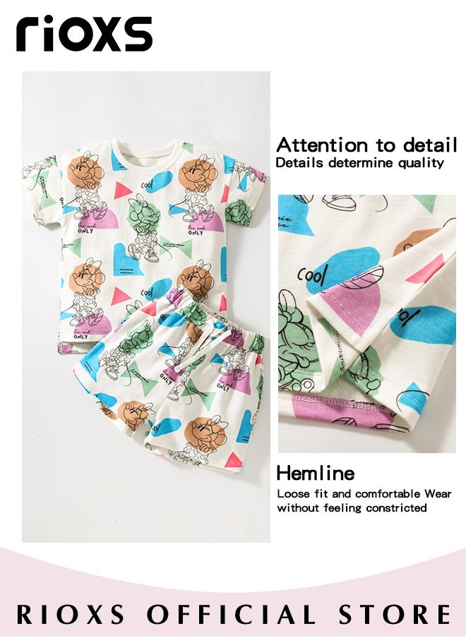 RIOXS - Toddler Girls Top and Short Sets Kids Short Sleeve Shirt Short Pants Suits Breathable 100% Cotton Outfits Summer Playwear - Image 1