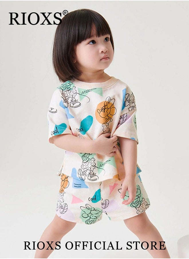 RIOXS - Toddler Girls Top and Short Sets Kids Short Sleeve Shirt Short Pants Suits Breathable 100% Cotton Outfits Summer Playwear - Image 1