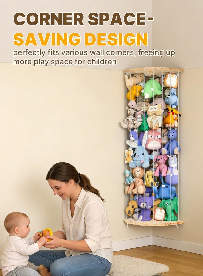 WIBOND Stuffed Animal Storage Hammock, Adjustable Length (44-71 in) Wood Corner Shelf with Star Pattern, Hanging Toy Organizer for Plush, Nursery, Playroom & Bedroom Decor (Sturdy Transparent Cords) - Image 5