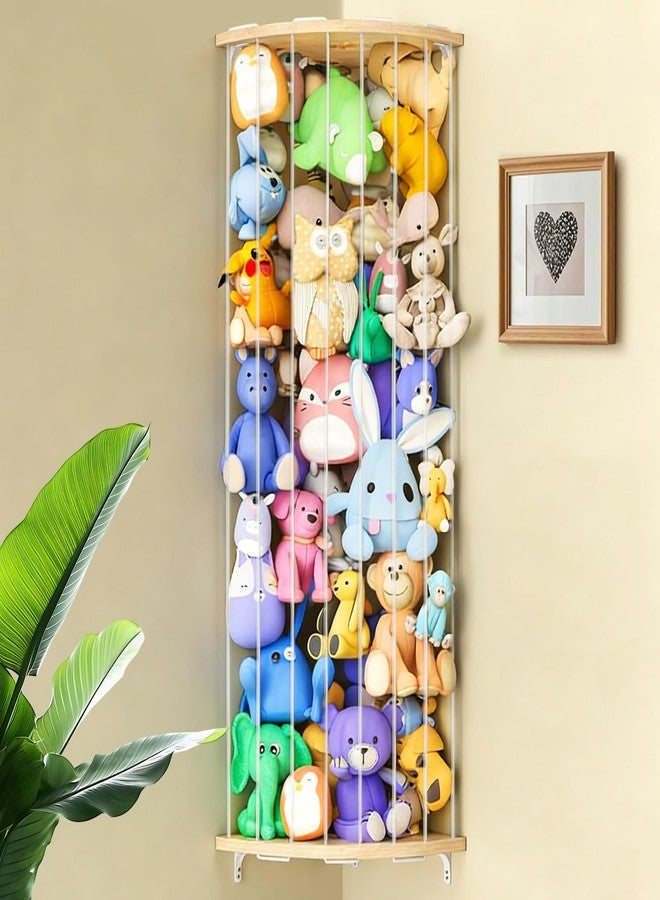 WIBOND Stuffed Animal Storage Hammock, Adjustable Length (44-71 in) Wood Corner Shelf with Star Pattern, Hanging Toy Organizer for Plush, Nursery, Playroom & Bedroom Decor (Sturdy Transparent Cords) - Image 1