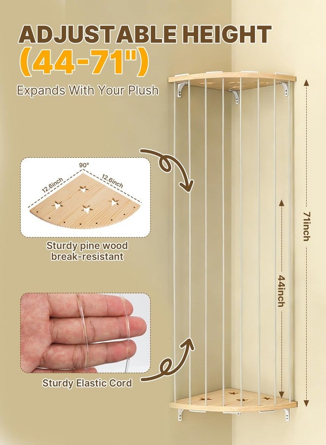 WIBOND Stuffed Animal Storage Hammock, Adjustable Length (44-71 in) Wood Corner Shelf with Star Pattern, Hanging Toy Organizer for Plush, Nursery, Playroom & Bedroom Decor (Sturdy Transparent Cords) - Image 2