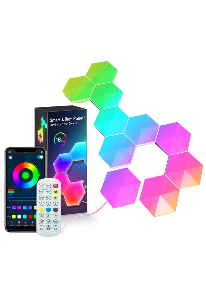 يان تي أضواء سداسية  RGBIC للألعاب – لوحات كوانتوم تركيبية مع تطبيق بلوتوث وجهاز تحكم عن بعد، 10 قطع - Image 1