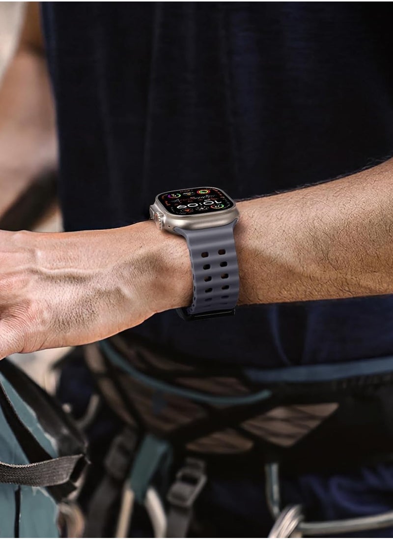 TEMPO - Ocean Silicone Sport Rugged Watch Band Compatible with Apple Watch Ultra 2/Ultra Bands 49mm 46mm 45mm 44mm 42mm for Men Women, Breathable Soft Waterproof Strap for for iwatch Series 10 9 8 7 6 5 4 3 2 1 SE - Image 1