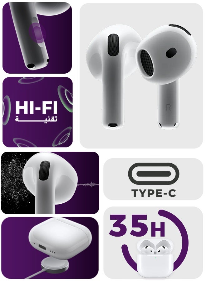 أرجوان سماعة الجيل الرابع: صوت عالي الجودة، مايكروفون واضح، عزل الضجيج، شحن تايب سي ولاسلكي، كفرين إضافيين هدية - Image 2