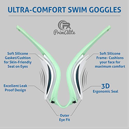 Primalite Swimming Goggles Mirrored- 3 Sizes Replaceable Nose Bridge | Anti-Fog, UV Protection for Adults Men Women- Free Nose Clip, Ear Plugs, Mesh Bag- No Leaking, Adjustable Strap, Wide View- Green - Image 5