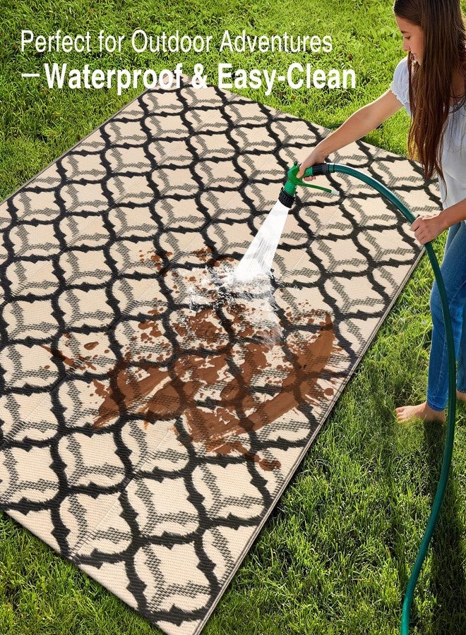 OLANLY Reversible Outdoor Rug 5x8 ft Clearance, Waterproof Outdoor Plastic Straw Rug with Interlacing Pattern, RV Mat for Patio, Camping, Balcony, Deck, Backyard, Black & Beige - Image 3