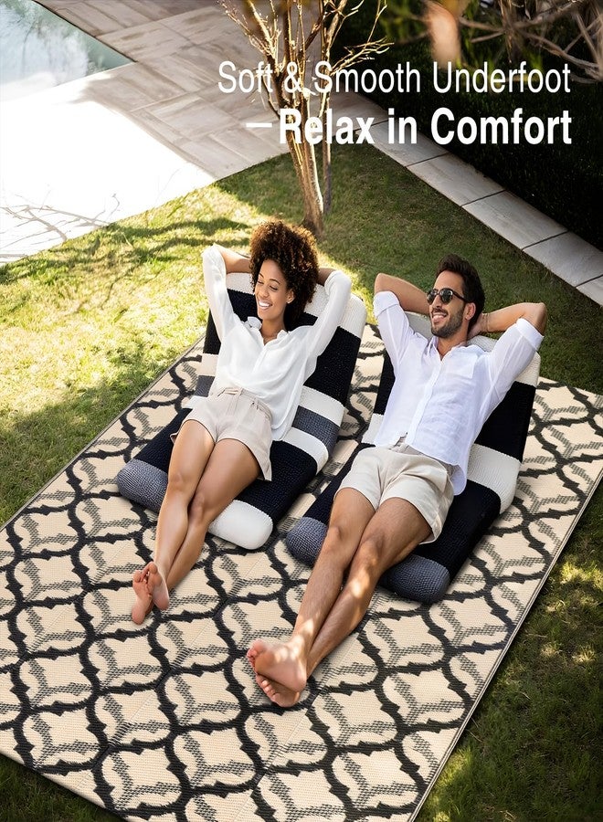 OLANLY Reversible Outdoor Rug 5x8 ft Clearance, Waterproof Outdoor Plastic Straw Rug with Interlacing Pattern, RV Mat for Patio, Camping, Balcony, Deck, Backyard, Black & Beige - Image 5