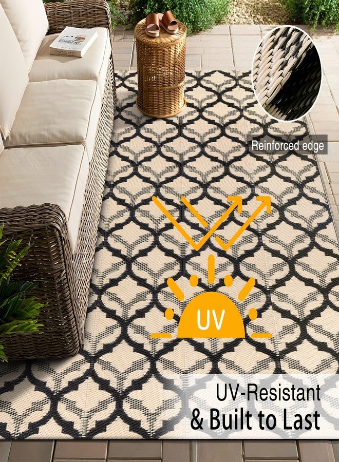 OLANLY Reversible Outdoor Rug 5x8 ft Clearance, Waterproof Outdoor Plastic Straw Rug with Interlacing Pattern, RV Mat for Patio, Camping, Balcony, Deck, Backyard, Black & Beige - Image 4