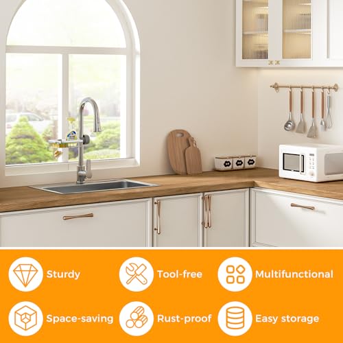 LONIN Sponge Holder Over Faucet Kitchen Sink Caddy Organizer, Stainless Steel Detachable Hanging Faucet Drain Rack for Bathroom, Scrubbers, Soap - Image 4