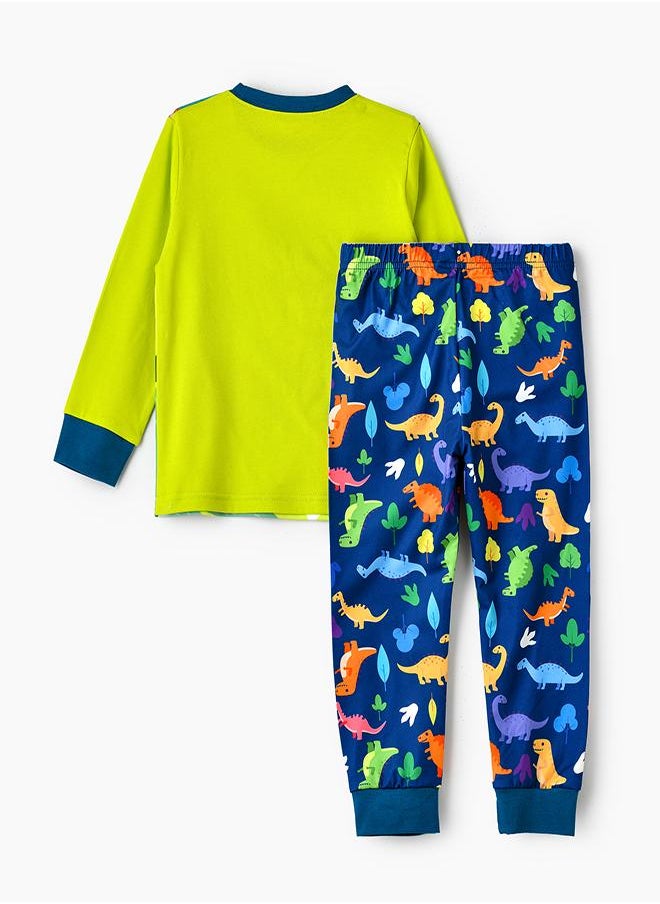 babyqlo Happy Dino Glow-in-the-Dark Pajama Set for Boys  - Image 2