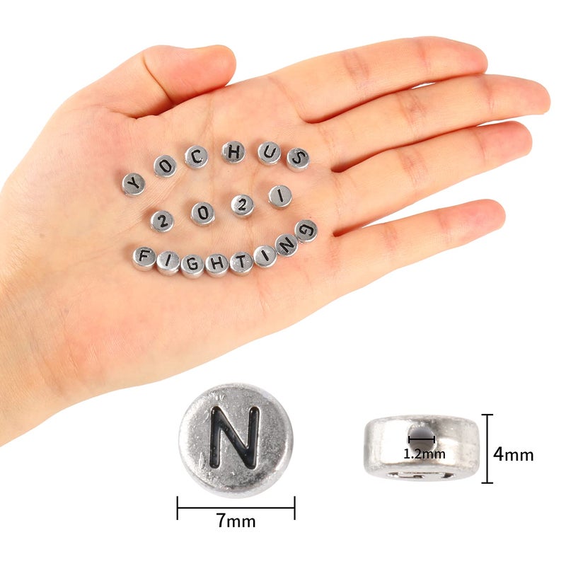 Yochus 1000Pcs Silver Mixed Round Acrylic Letter Beads 4X7Mm Black Alphabet Number Beads For Jewelry Making And Diy Bracelets - Image 2