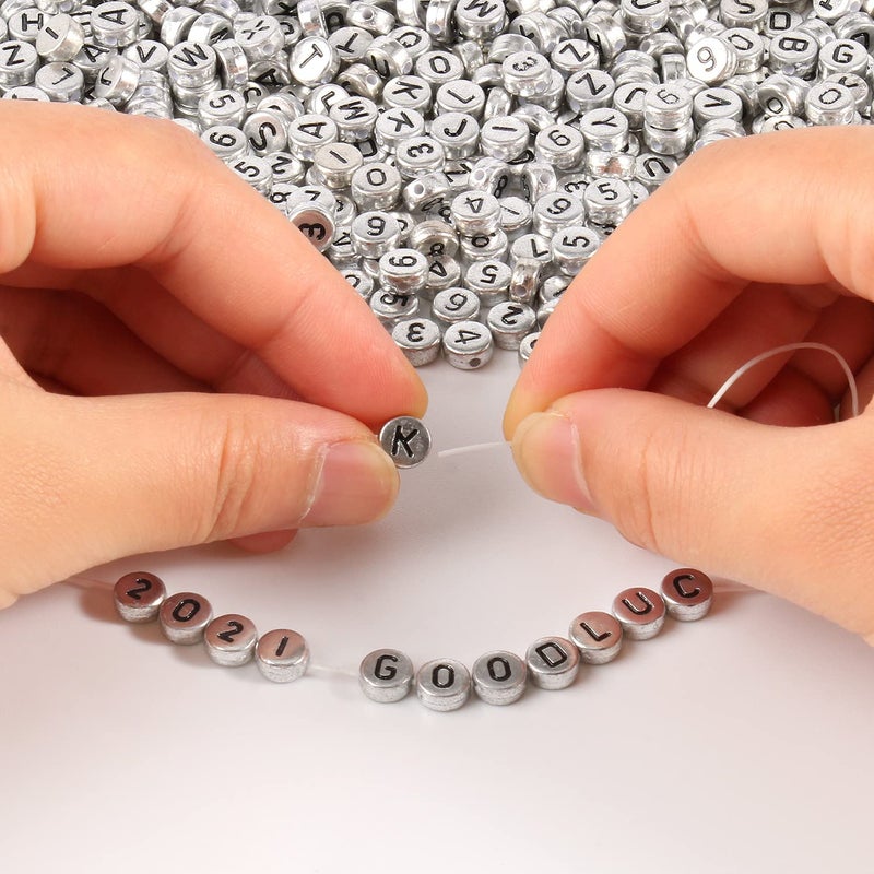 Yochus 1000Pcs Silver Mixed Round Acrylic Letter Beads 4X7Mm Black Alphabet Number Beads For Jewelry Making And Diy Bracelets - Image 4