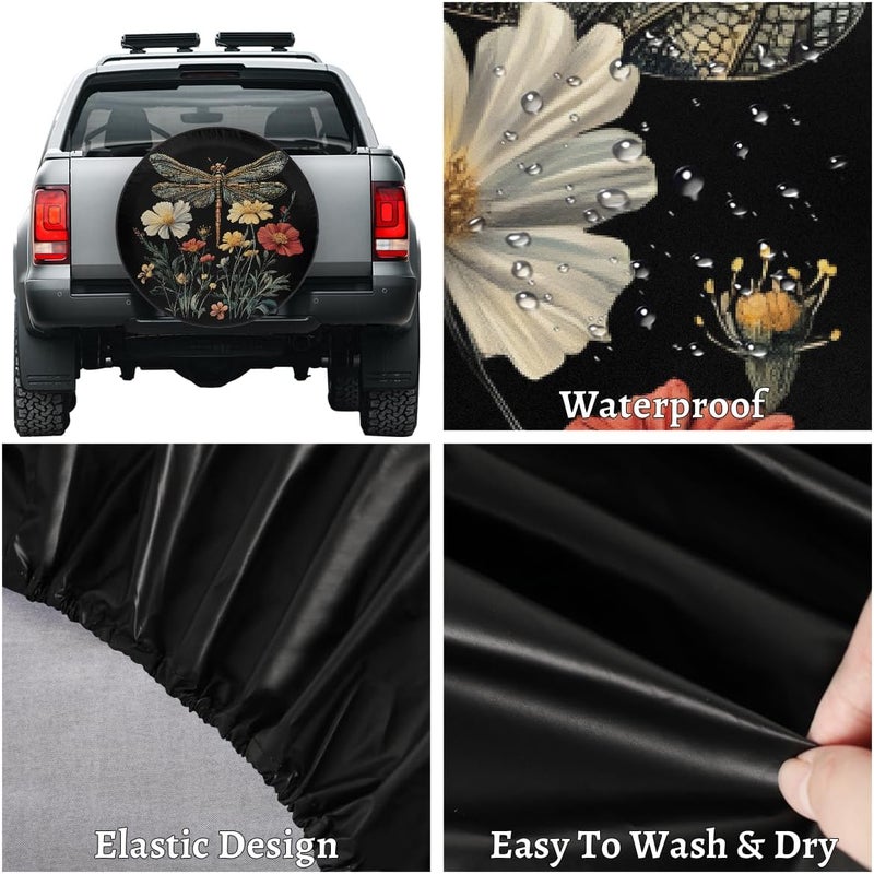 cfpolar Spare Tire Cover for RV Trailer, Boho Dragonfly Flower Waterproof Sun Leather Wheel Cover, Camper Spare Tire Covers Fit for Jeep Travel Trailer SUV (16 in for Diameter 29” - 31”),A-122 - Image 4