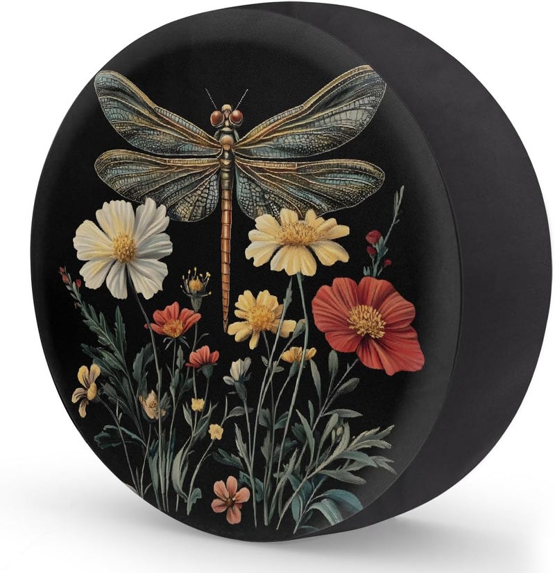 cfpolar Spare Tire Cover for RV Trailer, Boho Dragonfly Flower Waterproof Sun Leather Wheel Cover, Camper Spare Tire Covers Fit for Jeep Travel Trailer SUV (16 in for Diameter 29” - 31”),A-122 - Image 2