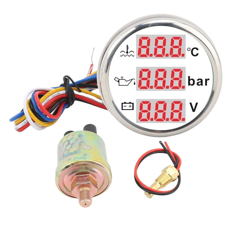 White Dial Silver Cover 3 In 1 Car Marine Gauge Set With Water Temperature Oil Pressure And Voltmeter - Image 1