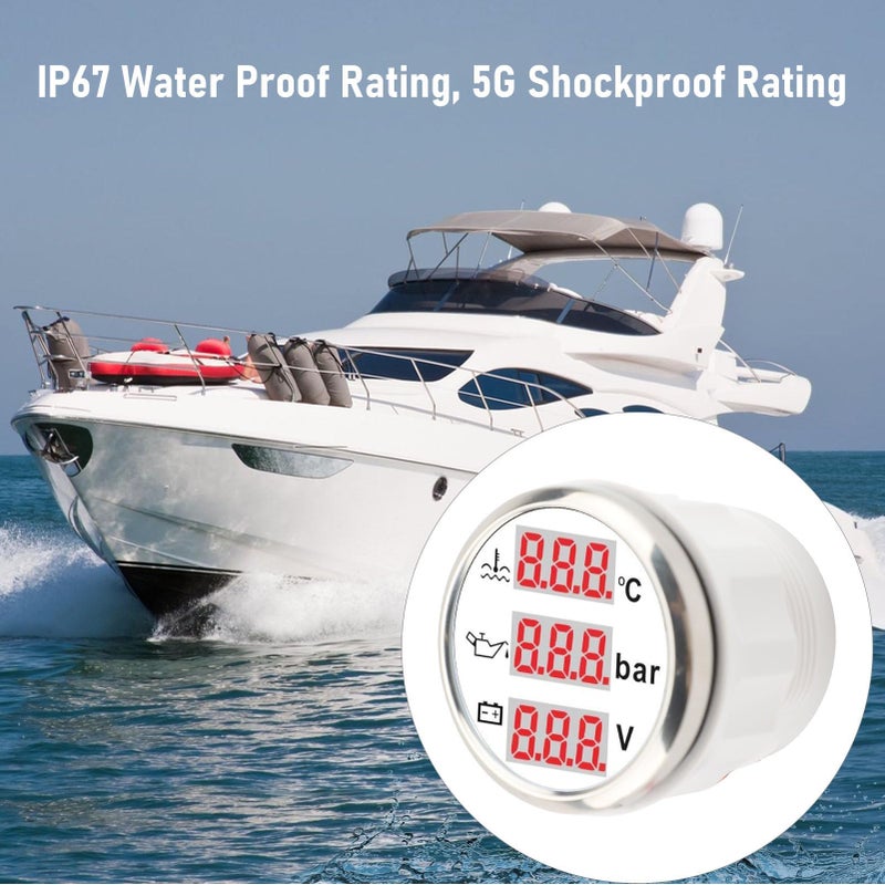 White Dial Silver Cover 3 In 1 Car Marine Gauge Set With Water Temperature Oil Pressure And Voltmeter - Image 5