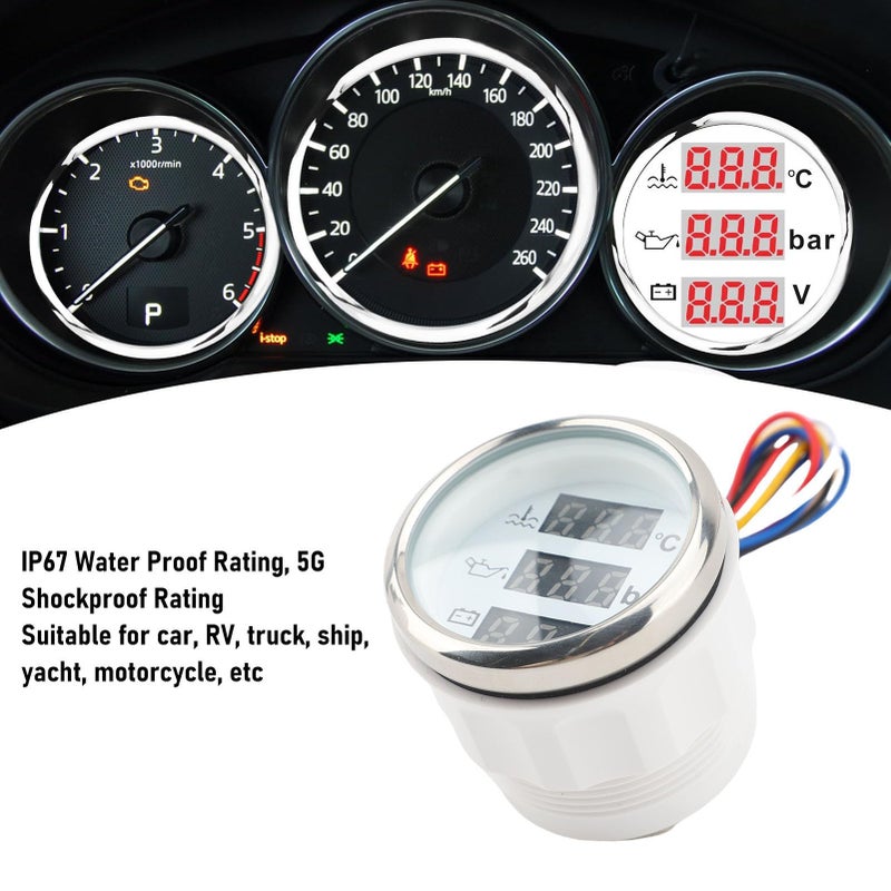 White Dial Silver Cover 3 In 1 Car Marine Gauge Set With Water Temperature Oil Pressure And Voltmeter - Image 3
