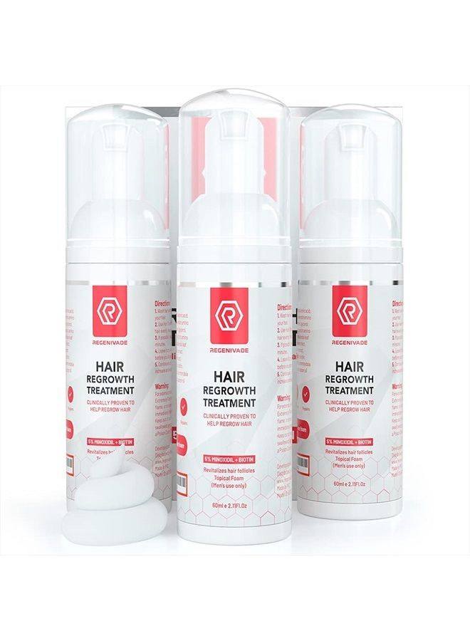 Regenivade Minoxidil 5% Topical Foam (3 Month Supply) - Regenivade 5% Minoxidil Hair Regrowth Treatment with Biotin, Extracts, DHT Blockers & Vitamins - Unscented Natural Follicle Growth Mix Aerosol - Extra Stre  - Image 1