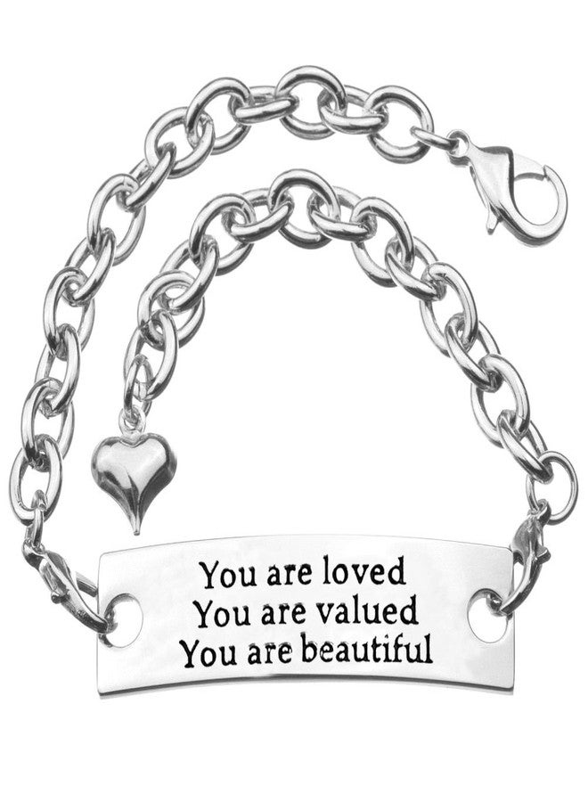 TISDA "You are loved You are valued You are beautiful Inspirational Bracelet,Black Leather/Metal Bracelet (White Metal) - Image 1