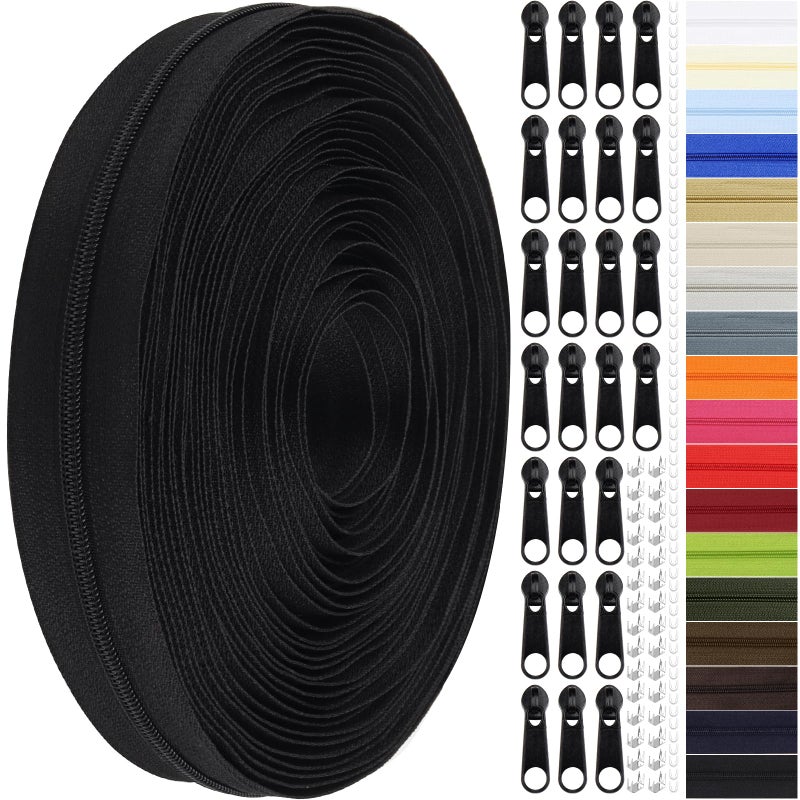 DOITEM 12 Yards Nylon Coil Zipper by The Yards 3 Bulk Zippers for DIY Sewing Craft Bags with Replacement 25PCS Sliders Black 3 - Image 3