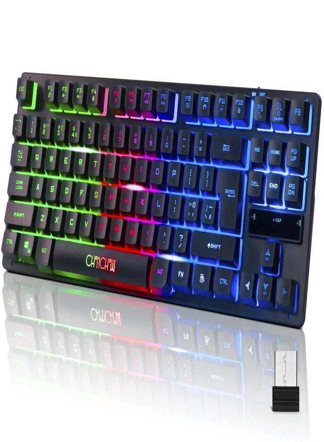 CHONCHOW Wireless LED Keyboard, Rechargeable 87 Key RGB LED Backlit Wireless Keyboard, Ergonomic Light up Gaming Keyboard Wireless compatibility with PC PS4 PS5 Xbox One Laptop, Teclado inalámbrico, Black - Image 1