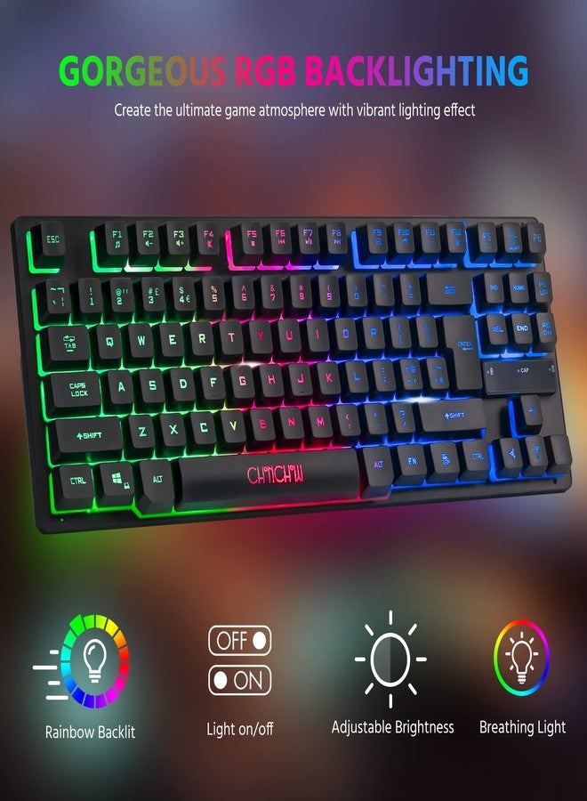 CHONCHOW Wireless LED Keyboard, Rechargeable 87 Key RGB LED Backlit Wireless Keyboard, Ergonomic Light up Gaming Keyboard Wireless compatibility with PC PS4 PS5 Xbox One Laptop, Teclado inalámbrico, Black - Image 4