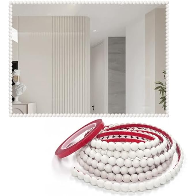 16.4 FT PVC PEEL AND STICK MOLDING TRIM, FLEXIBLE SELF-ADHESIVE MOULDING TRIM FOR WALL, WHITE BEAD DECORATIVE STRIP FOR MIRROR FRAME, CABINET EDGE, TILE, DIY HOME DECOR - Image 1