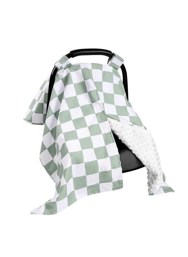 DILIMI Baby Car Seat Cover, Minky Warm Winter Car Seat Covers for Babies, Peekaboo Opening Infant Car Seat Cover, Nursing Cover Carseat Canopy, Green Checkered - Image 1