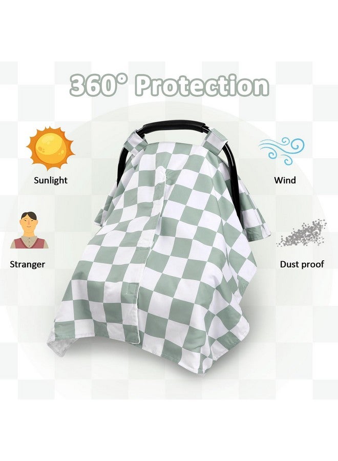DILIMI Baby Car Seat Cover, Minky Warm Winter Car Seat Covers for Babies, Peekaboo Opening Infant Car Seat Cover, Nursing Cover Carseat Canopy, Green Checkered - Image 4