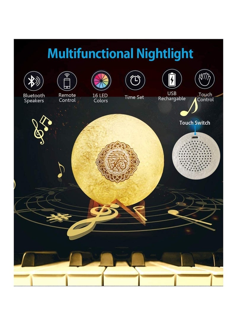 ELTRAZONE - Portable Bluetooth Speaker, 4 in 1 Quran Speaker with 16 Colors 3D Print Moon Lamp Night Light, Quran Recitations and Song FM Broadcast - Image 1
