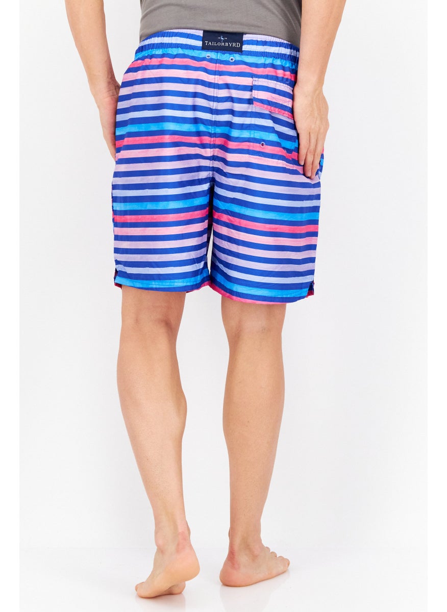 Tailorbyrd Men Striped Drawstring Swim Short, Blue Combo  - Image 3