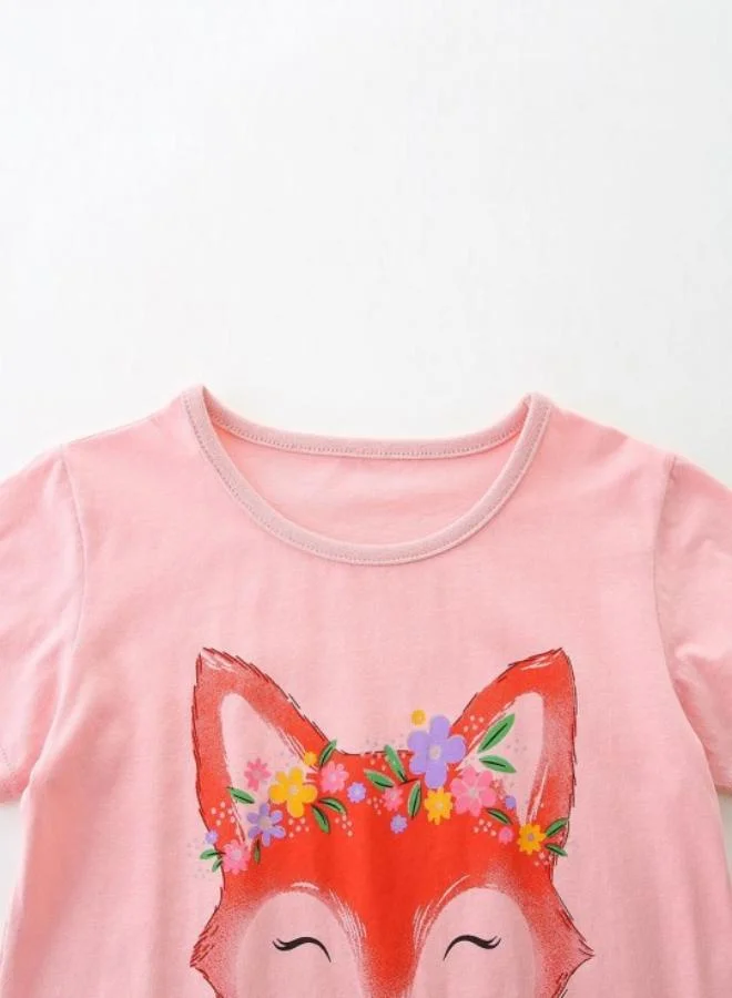 يونيكي Pink Printed Short Sleeve Crew Neck T-Shirt