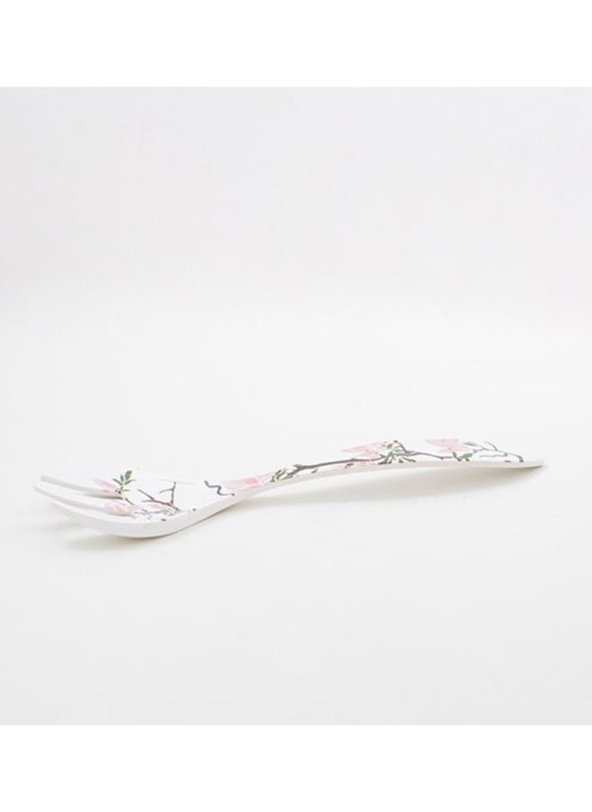 Bright Designs - Melamine Serving Bowl with Serving Spoon and Fork 
Set of 1 (D 26cm H 10cm)  Cherry Blossom - Image 1