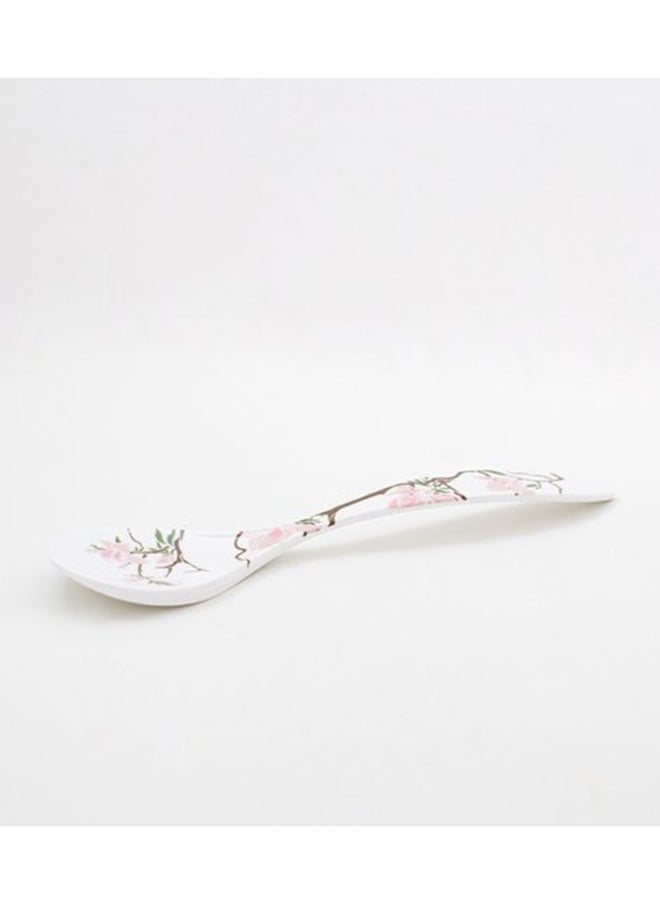 Bright Designs - Melamine Serving Bowl with Serving Spoon and Fork 
Set of 1 (D 26cm H 10cm)  Cherry Blossom - Image 1