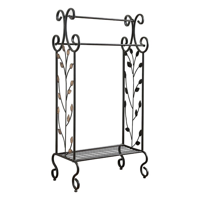 Kings Brand Furniture Kings Brand Furniture Black Metal with Gold Leaf Free Towel Rack Stand with Shelf 