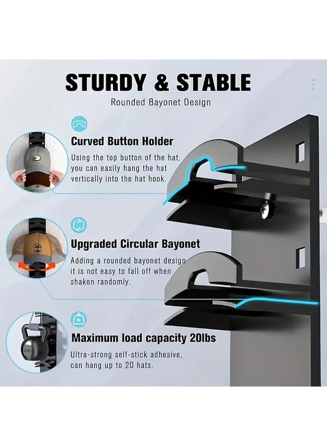 Black Hat Organizer Wall Mounted Storage Holds 40 Baseball Caps Space Saving Design - Image 5