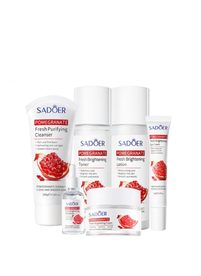 SADOER - Sadore Set with Pomegranate Extract Consisting of 6 Pieces to Lighten, Moisturize and Soften Skin (Serum 30ml + Cream 50g + Toner 50 + Lotion 120ml + Eye Cream 20g + Moisturizer and Facial Cleanser 10 - Image 1