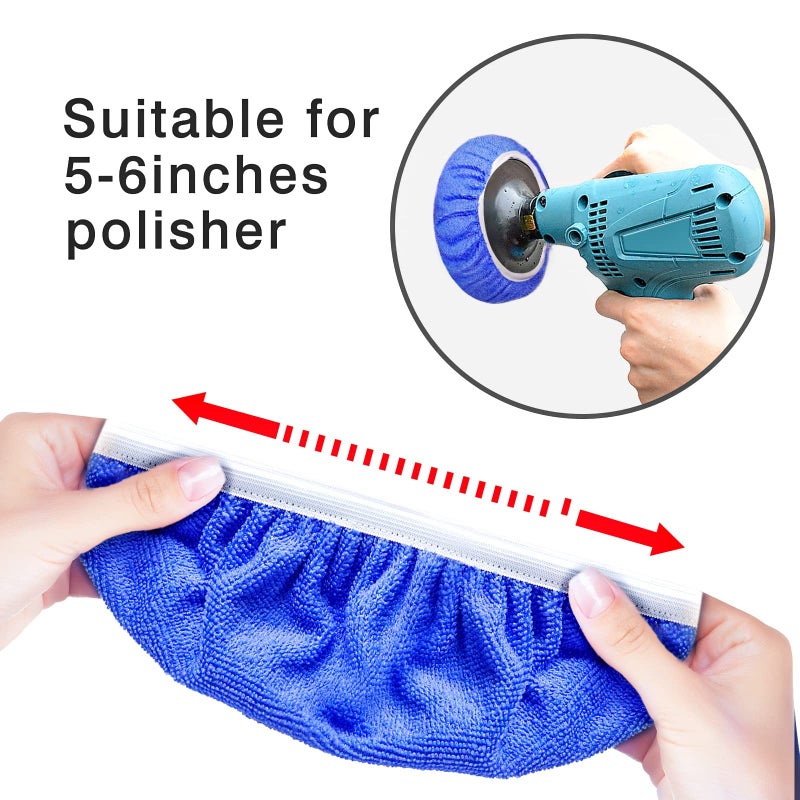 FONAROLL 5 to 6 Inch Car Polisher Pad Bonnet, 15Pcs Car Polishing Bonnet Buffing Pads, 10*Microfiber+5*Woollen - Image 2
