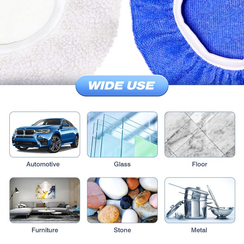 FONAROLL 5 to 6 Inch Car Polisher Pad Bonnet, 15Pcs Car Polishing Bonnet Buffing Pads, 10*Microfiber+5*Woollen - Image 5