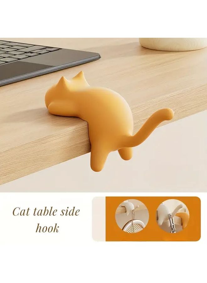 Yellow Cat Shaped Desk Organizer With Hanging Hook For Keys Books Office Supplies - Image 1