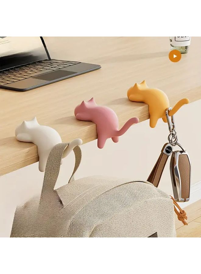 Yellow Cat Shaped Desk Organizer With Hanging Hook For Keys Books Office Supplies - Image 3