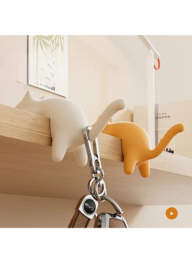 Yellow Cat Shaped Desk Organizer With Hanging Hook For Keys Books Office Supplies - Image 5