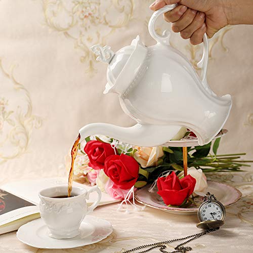 PULCHRITUDIE Fine Porcelain Ultra White English Teapot, Coffee Pot, Victoria Style, Light Weight, 37 Oz - Image 2