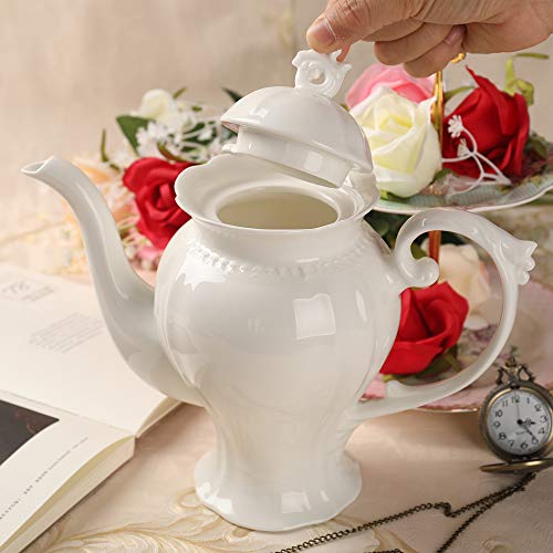 PULCHRITUDIE Fine Porcelain Ultra White English Teapot, Coffee Pot, Victoria Style, Light Weight, 37 Oz - Image 3