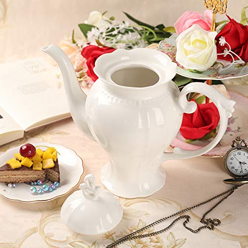 PULCHRITUDIE Fine Porcelain Ultra White English Teapot, Coffee Pot, Victoria Style, Light Weight, 37 Oz - Image 5