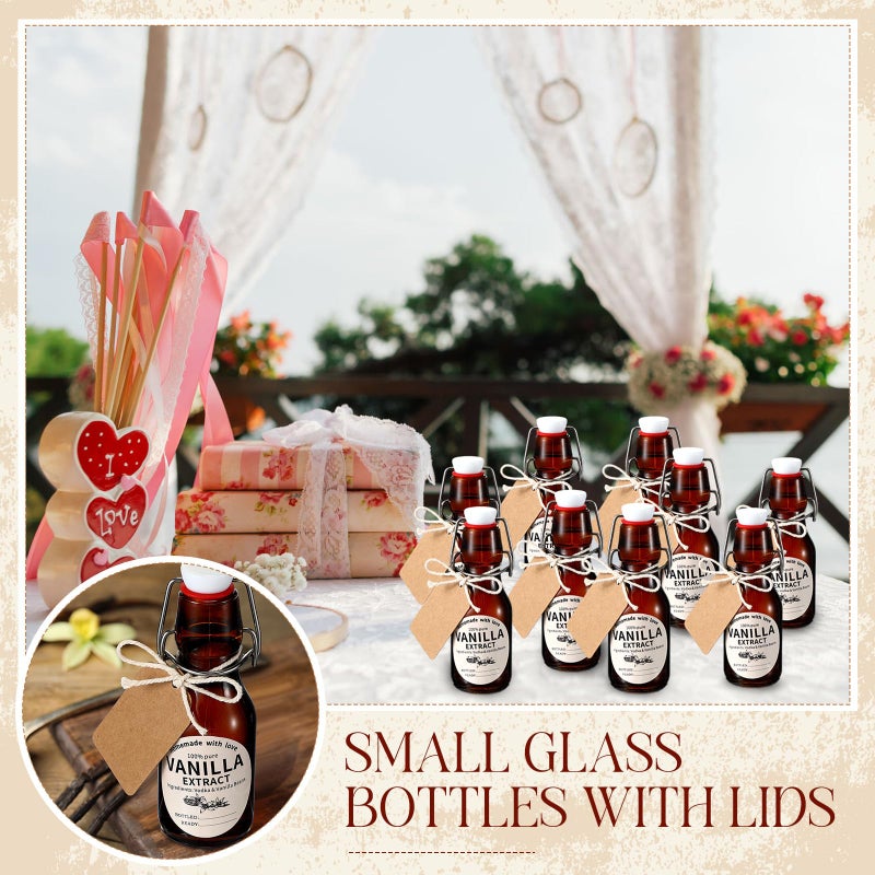 Vesici 20 Sets Swing Top Glass Bottles Set Amber Homemade Vanilla Extract Bottles Vanilla Extract Jars for Christmas DIY Crafts (8 Oz) - Image 3