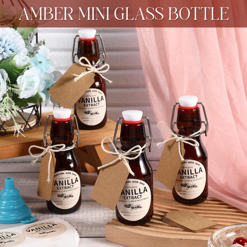 Vesici 20 Sets Swing Top Glass Bottles Set Amber Homemade Vanilla Extract Bottles Vanilla Extract Jars for Christmas DIY Crafts (8 Oz) - Image 4