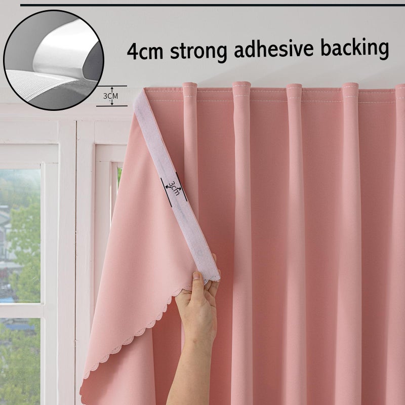 Jilron Jilron Magic Tape Stick on Curtains Blackout Curtains for Bedroom no Drillng Self Adhesive Curtain no Rod Small Window (Pink  35"" W x 40"" L) 2 Panels  - Image 4