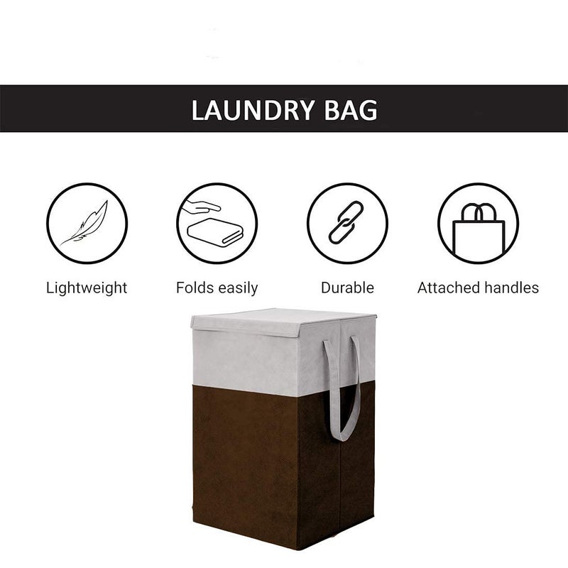 Folding laudry Basket For cloths and toy organiser With LID Handle Baby Toys Organiser 75 LTR Grey and Brown  - Image 4