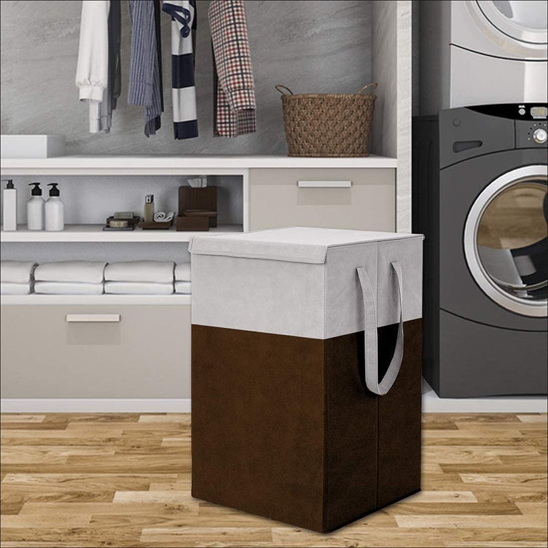 Folding laudry Basket For cloths and toy organiser With LID Handle Baby Toys Organiser 75 LTR Grey and Brown  - Image 5